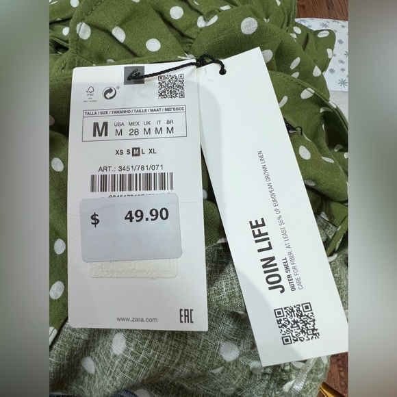 NWT ZARA Green Polka Dot Ruched Dress Sz Medium - Picture 6 of 8